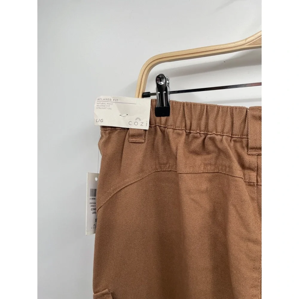 Cozi Arlo Pants Pants Women's L Brown 100% Cotton Relaxed Fit Straight Cargo NWT